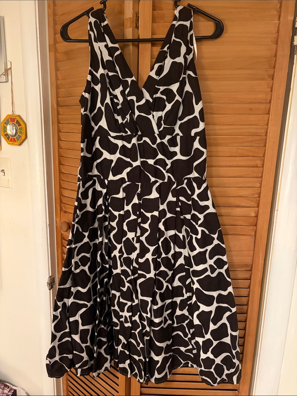 Rabbit Rabbit Rabbit Black and White Giraffe-Print V-Neck Midi Dress